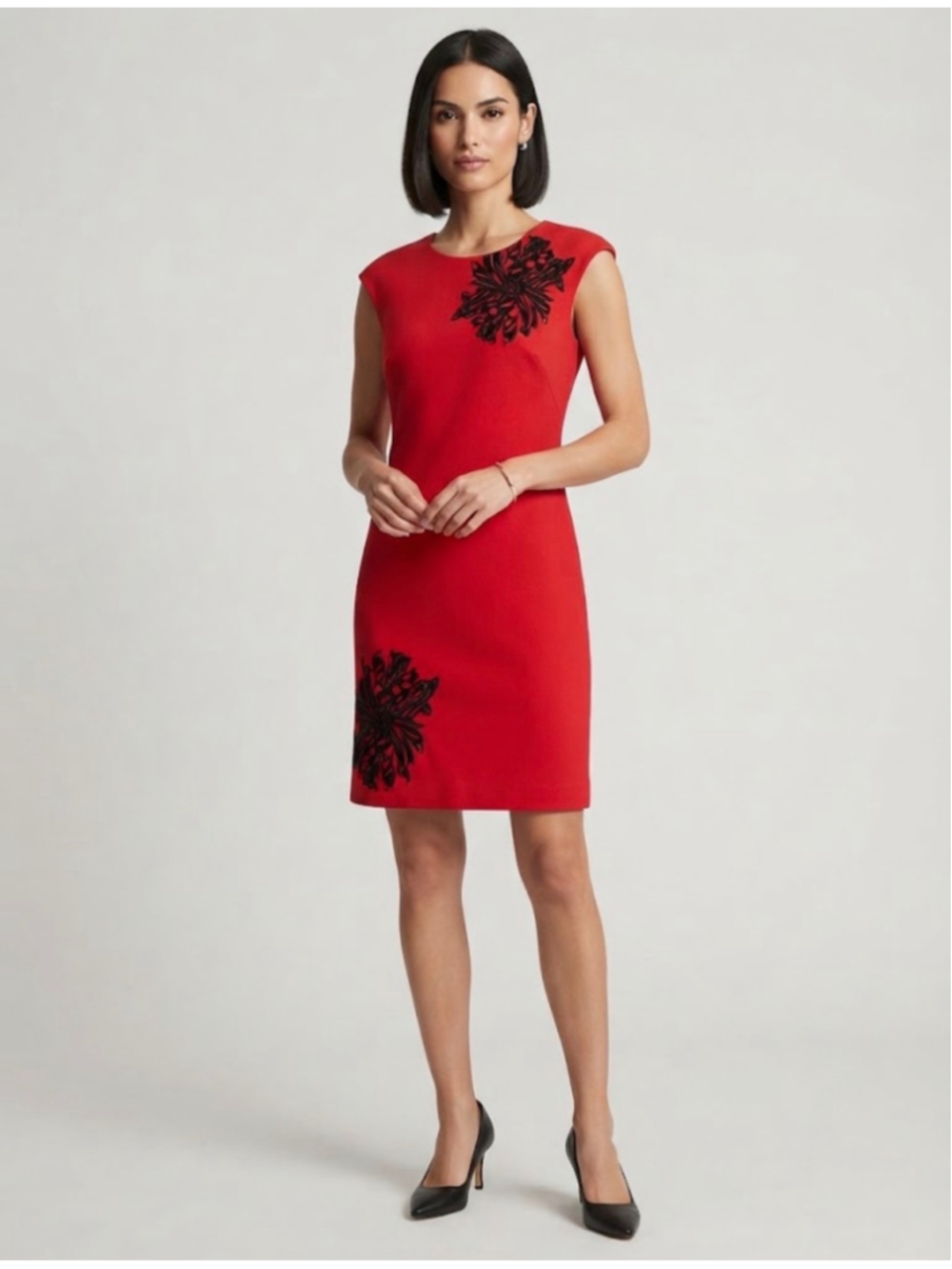 Calvin Klein Red & Black Floral Mini Dress Size 4P